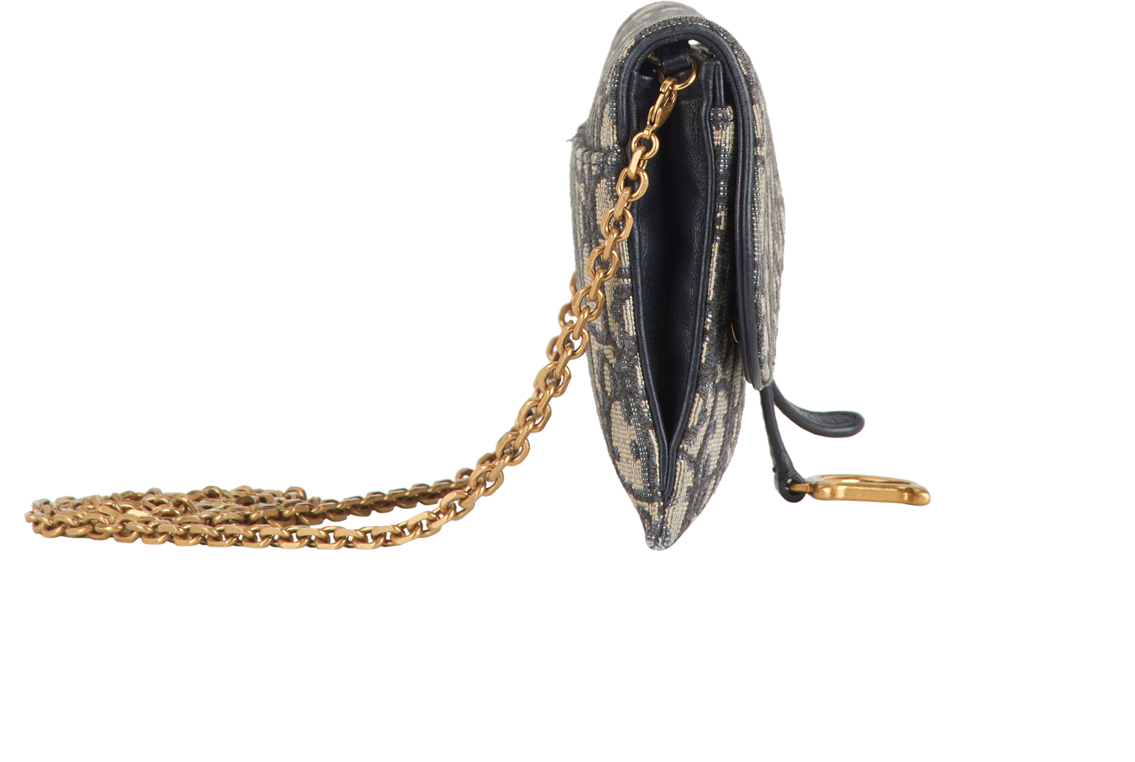 Oblique Saddle WOC, &pound;695, Handbags, Blue/Cream, Canvas/Leather, Side view